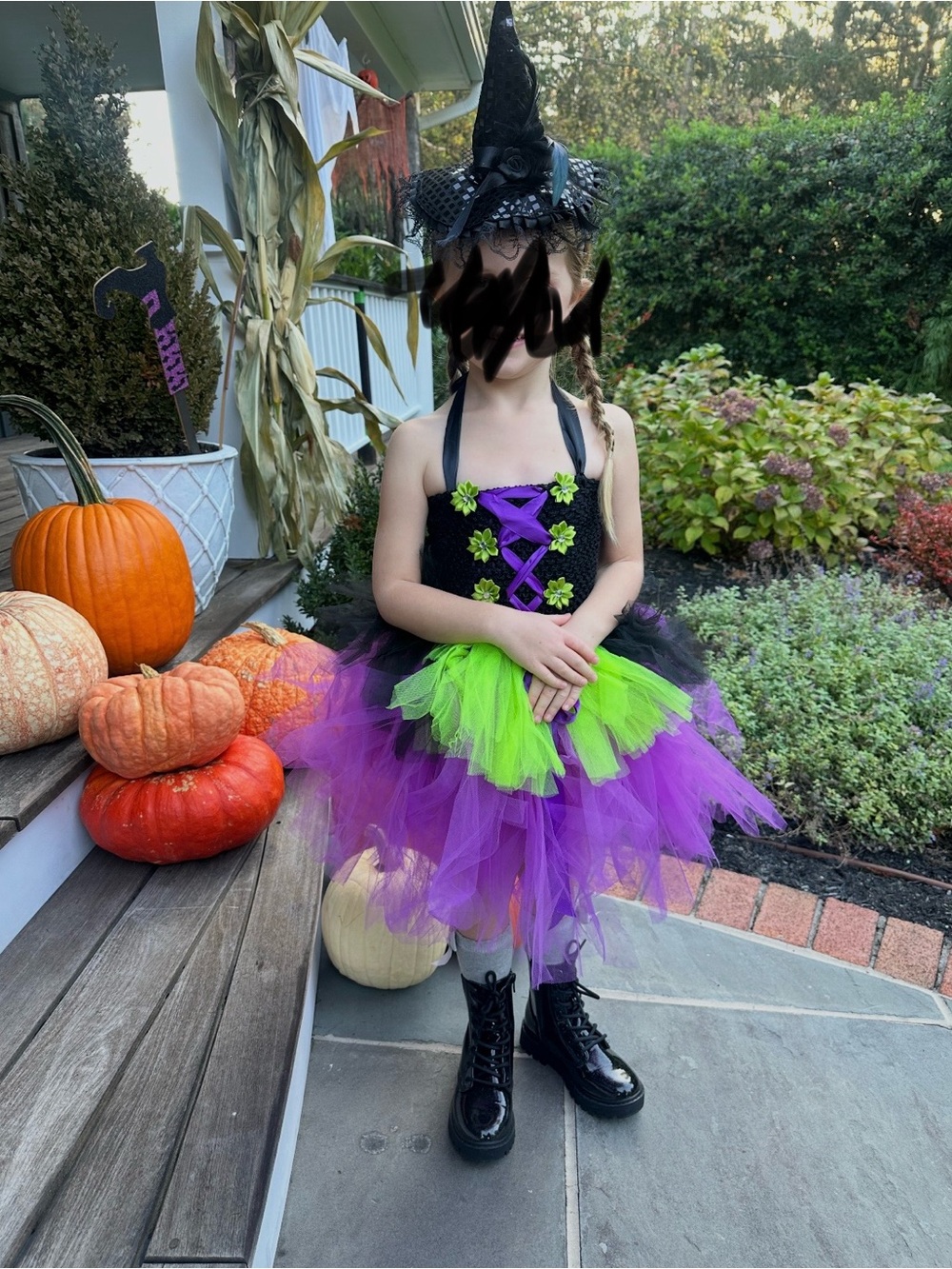 Girl's Purple & Green Witch Tutu Costume - Kids Halloween